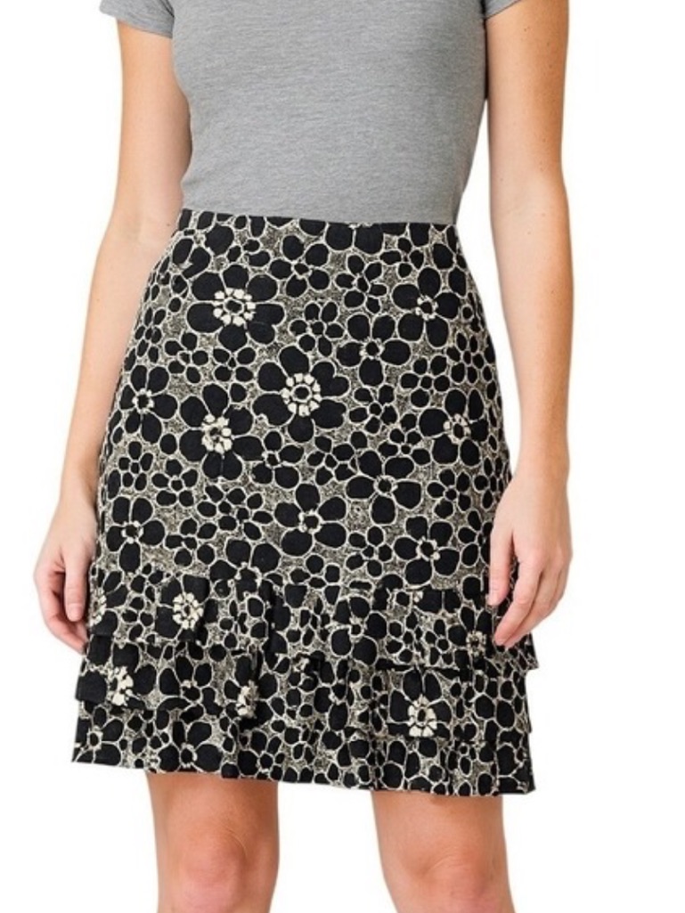 Lafayette 148 New York Floral Embroidered Ruffle Skirt Sz 4 Nwt